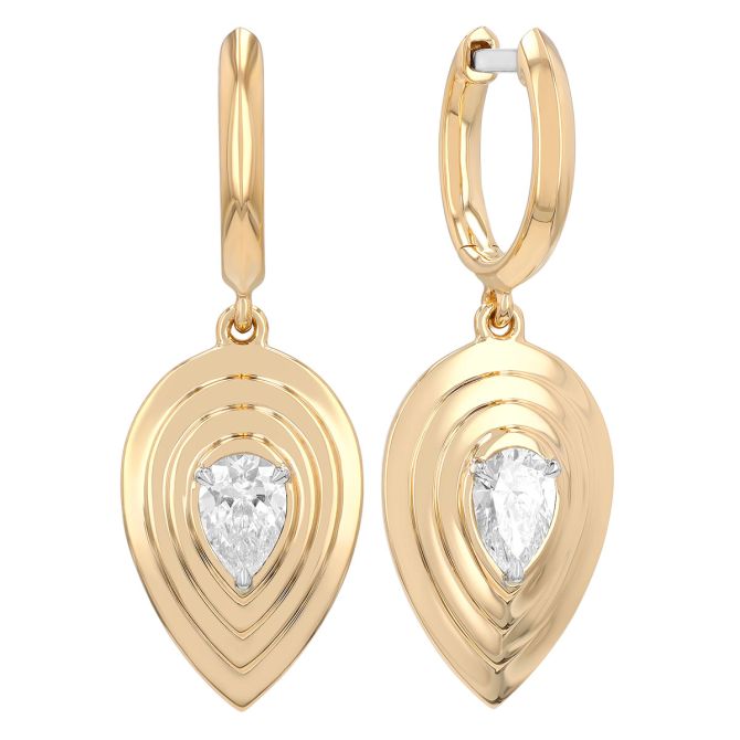 Phillips House Stories Pear Shape Diamond Layered Dangle Huggie Earrings in Yellow Gold