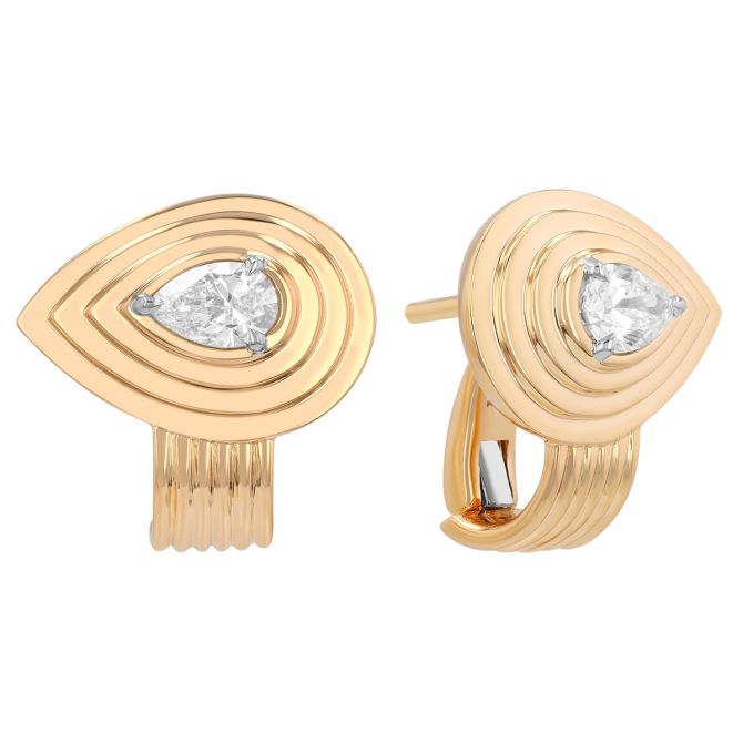 Phillips House Stories Pear Diamond Layered Huggie Earrings in Yellow Gold