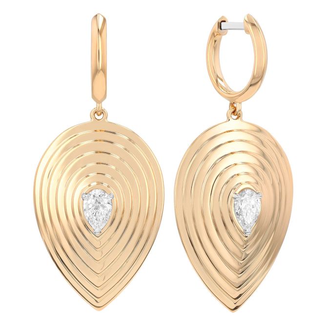 Phillips House Stories Large Pear Shape Diamond Layered Dangle Huggie Earrings in Yellow Gold