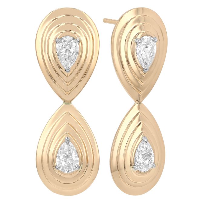 Phillips House Stories Pear Shape Diamond Layered Double Drop Earrings in Yellow Gold