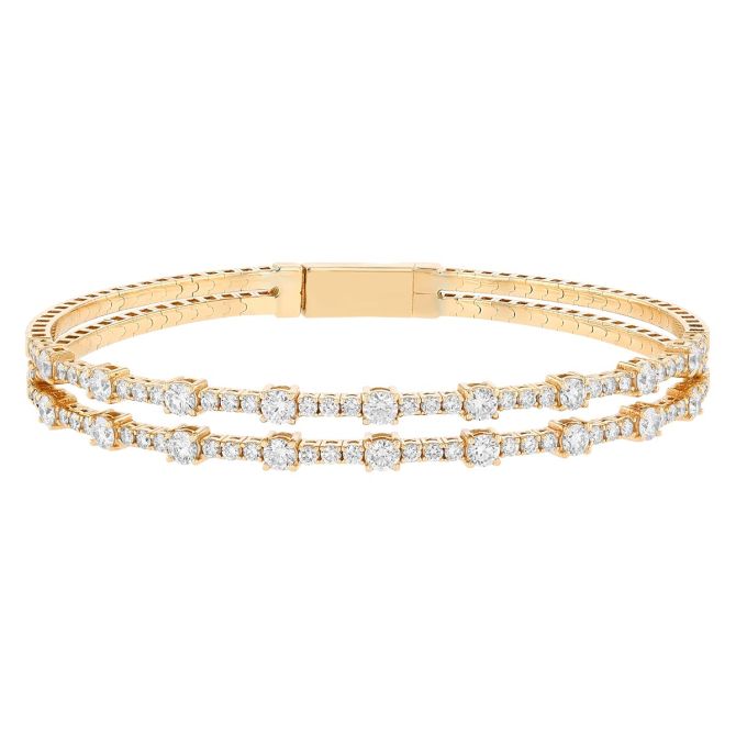 Diamond 2 Row Split Bangle Bracelet in Yellow Gold