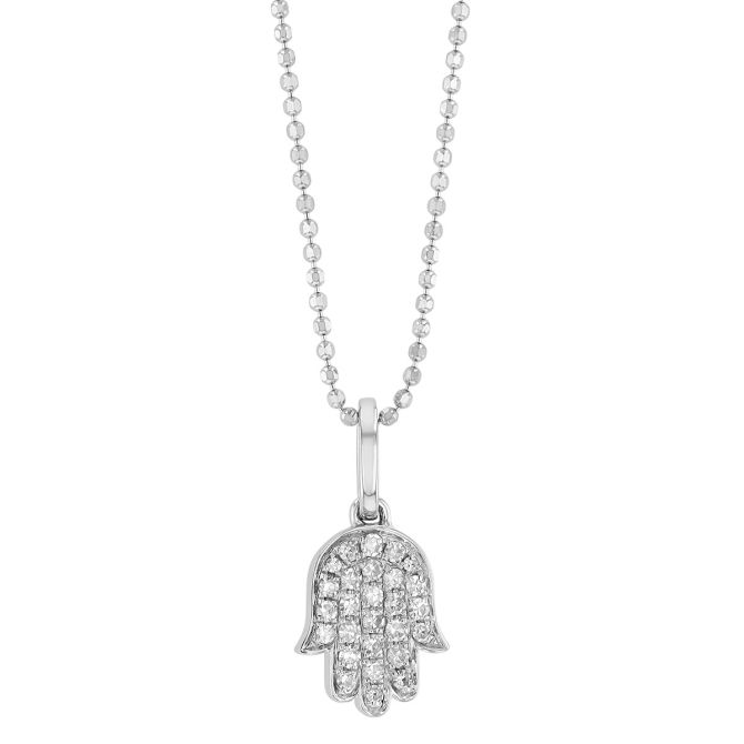 Diamond Pave Hamsa Pendant in White Gold, 16"