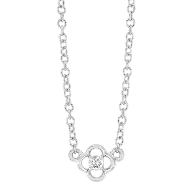 Diamond Open Clover Necklace in White Gold, 18"