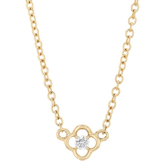 Diamond Dainty Floral Pendant in Yellow Gold, 18"