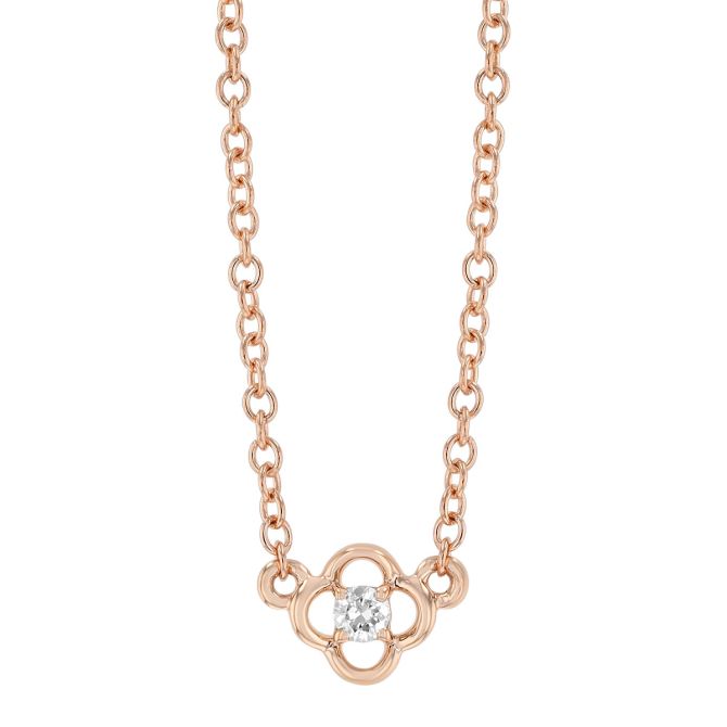 Diamond Open Clover Necklace in Rose Gold, 18"