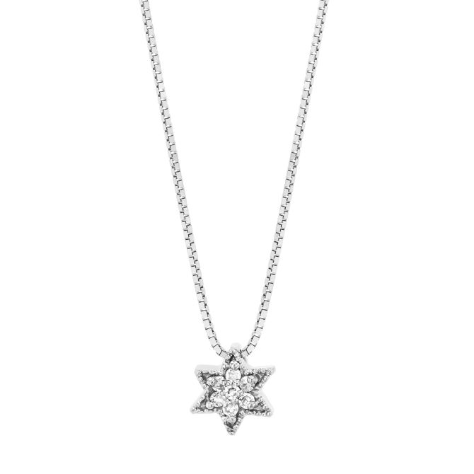 Diamond Pave & Milgrain Star Pendant in White Gold, 16"