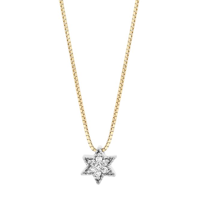 Diamond Pave & Milgrain Star Pendant in Two Tone, 16"