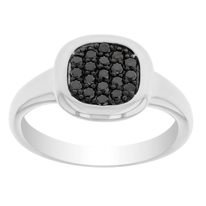 Black Diamond Pavé Square Ring in White Gold & Black Rhodium