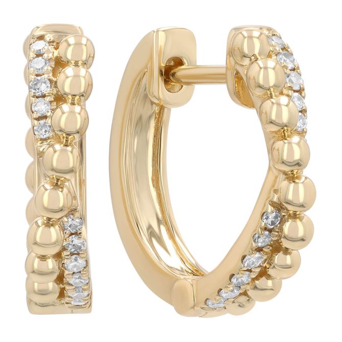 Diamond & Bead Criss Cross Reversible Hoop Earrings in Yellow Gold