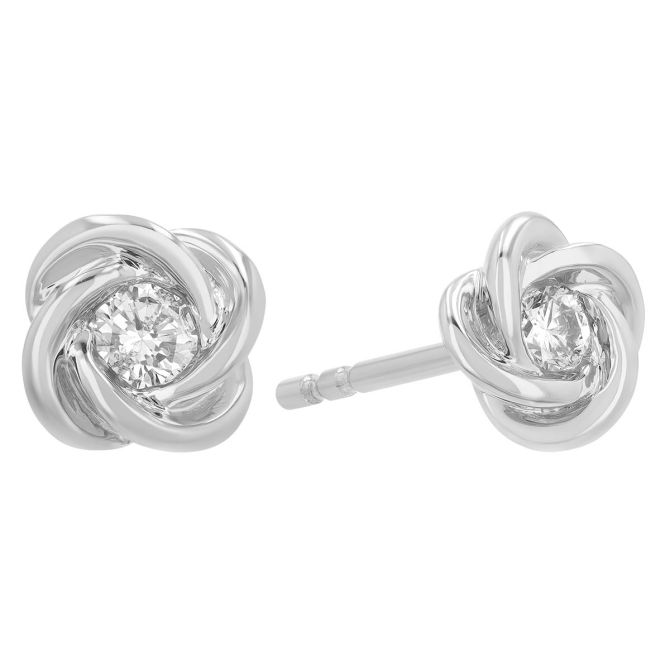 Diamond Twist Stud Earrings in White Gold