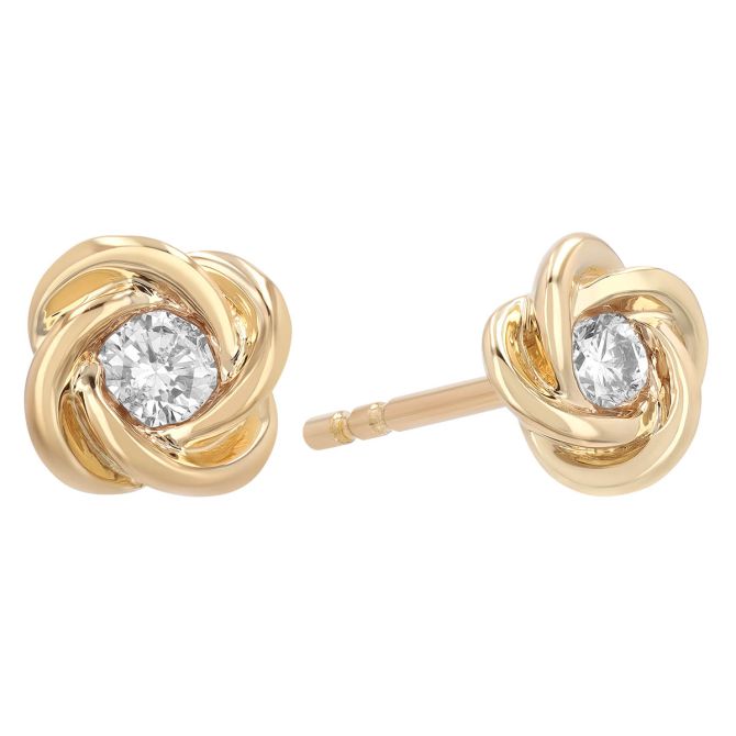 Diamond Twist Stud Earrings in Yellow Gold