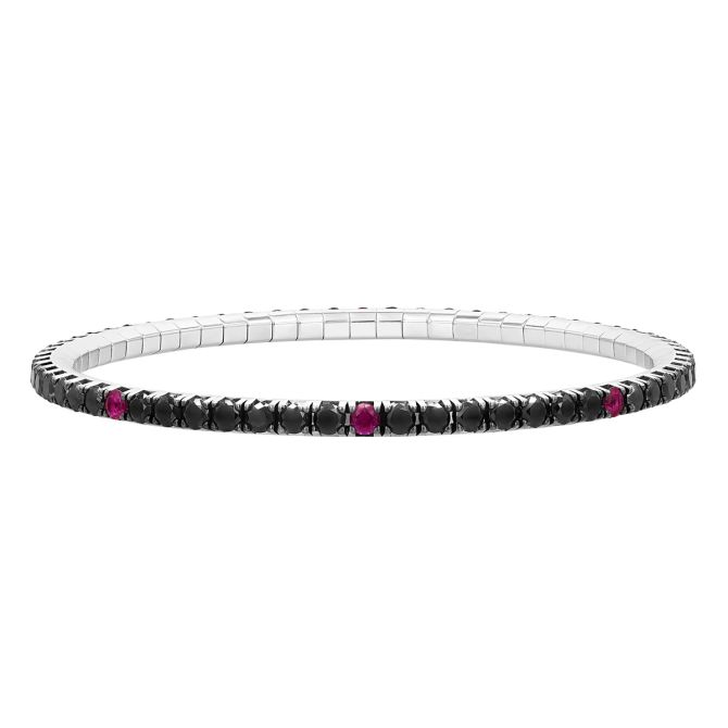 Demeglio Extensible Black Diamond & Ruby Station Stretch Tennis Bracelet in White Gold