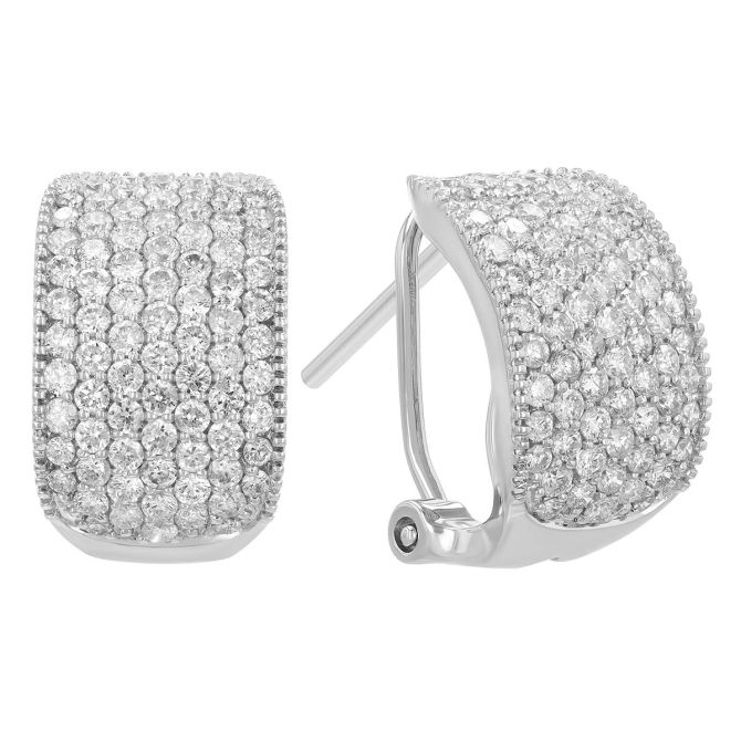 Diamond Pave & Milgrain Wide Leverback Half Hoop Earrings in White Gold