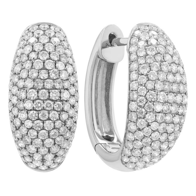 Diamond Pave Puffed Hoop Earrings in White Gold