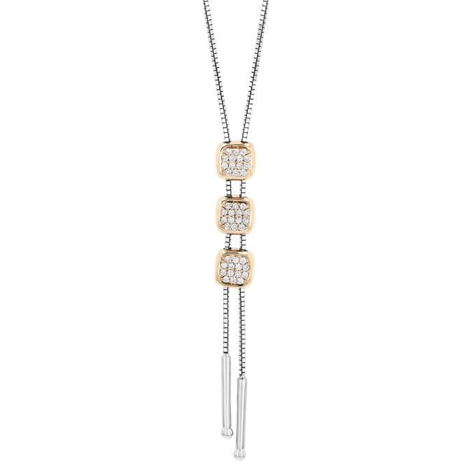 Diamond Pave Trio Square Threader Lariat Necklace in Two Tone