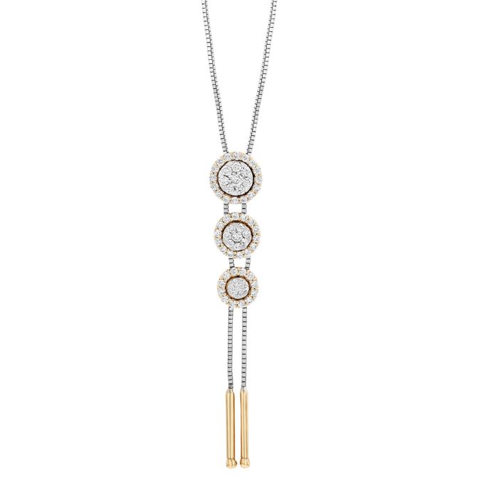 Diamond Pave Trio Graduated Circle Threader Lariat Necklace in Two Tone