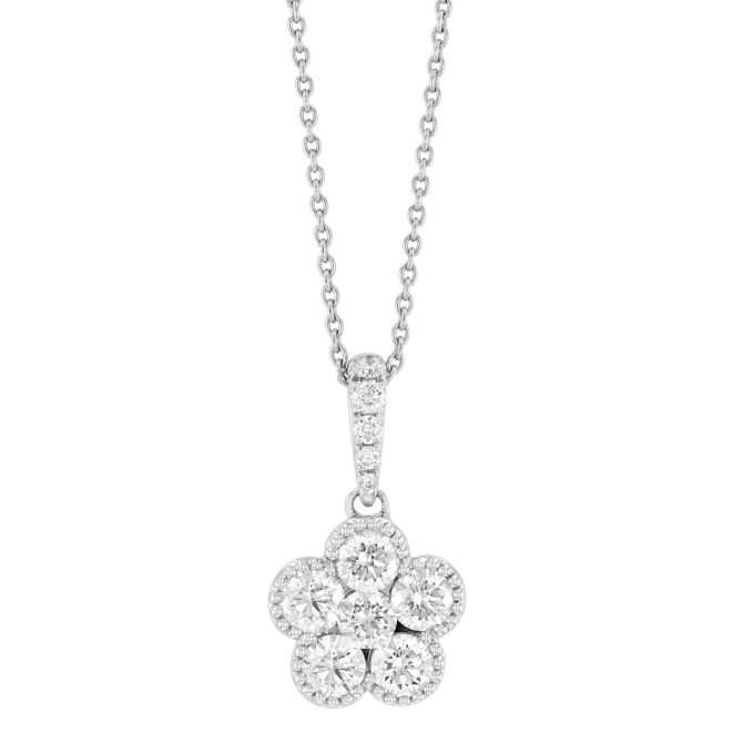 Diamond Cluster Floral Pendant in White Gold