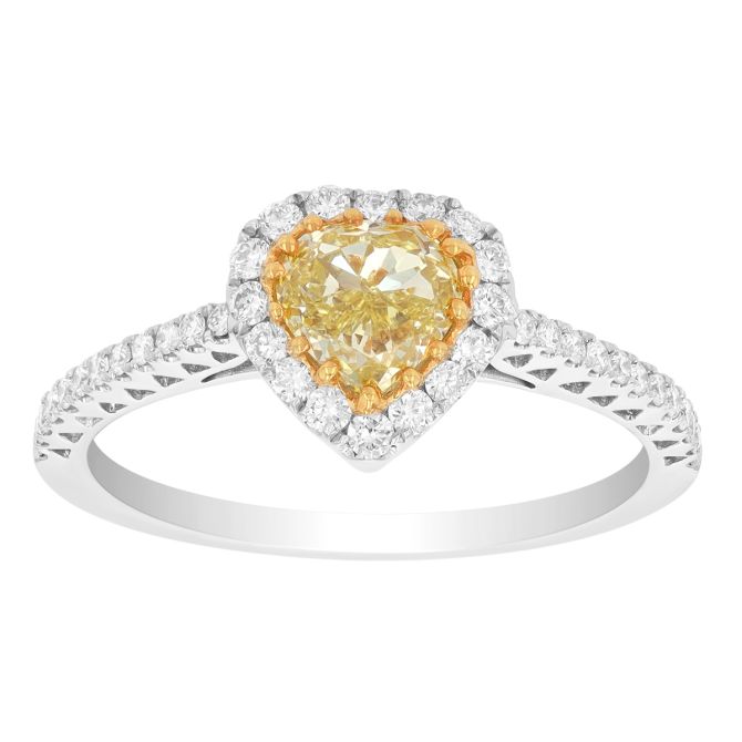 Pear Shape Yellow Diamond & White Diamond Halo Ring in Two Tone