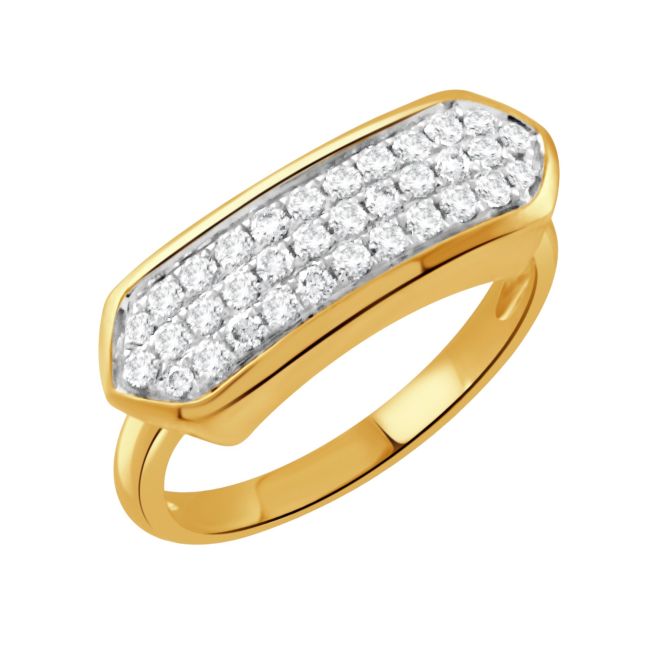 Doves Diamond Pave Bar Ring in Yellow Gold