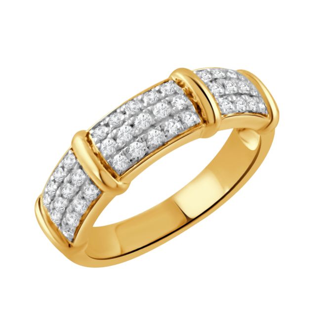 Doves Diamond Pave Brick Pattern Band Ring in Yellow & White Gold