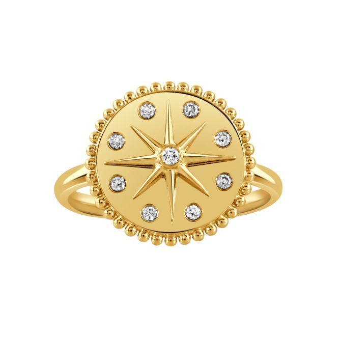 Doves Maritime Diamond Starburst Disc Statement Ring in Yellow Gold