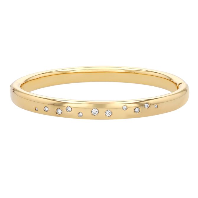 Pesavento Elegance Flush Set Diamond Scatter Bangle Bracelet in Yellow Gold Vermeil