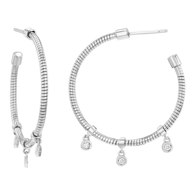 Pesavento DNA Spring Diamond Trio Dangle Station Hoop Earrings in Sterling Silver