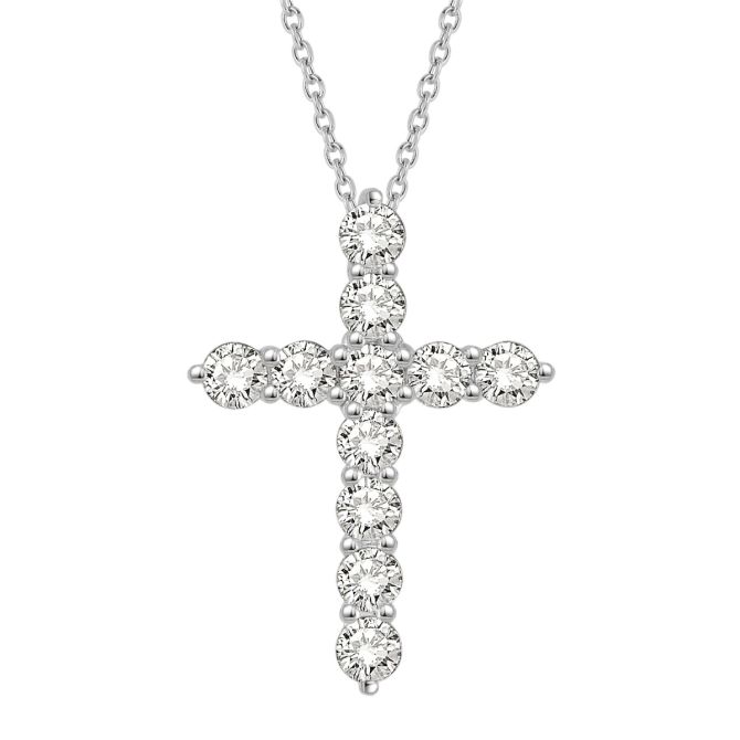 Diamond Cross Necklace in 14K Gold, 18", 1.50 cttw