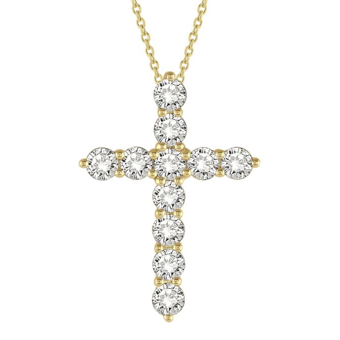 Diamond Cross Necklace in 14K Gold, 18", 2.00 cttw