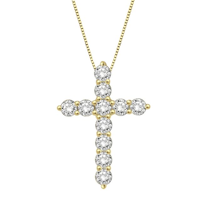 Diamond Cross Necklace in 14K Gold, 18", 0.75 cttw