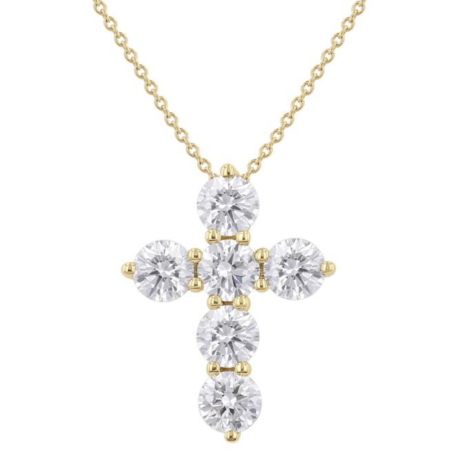 Diamond Cross 6 Stone Necklace in 14K Gold, 18", 2.00 cttw