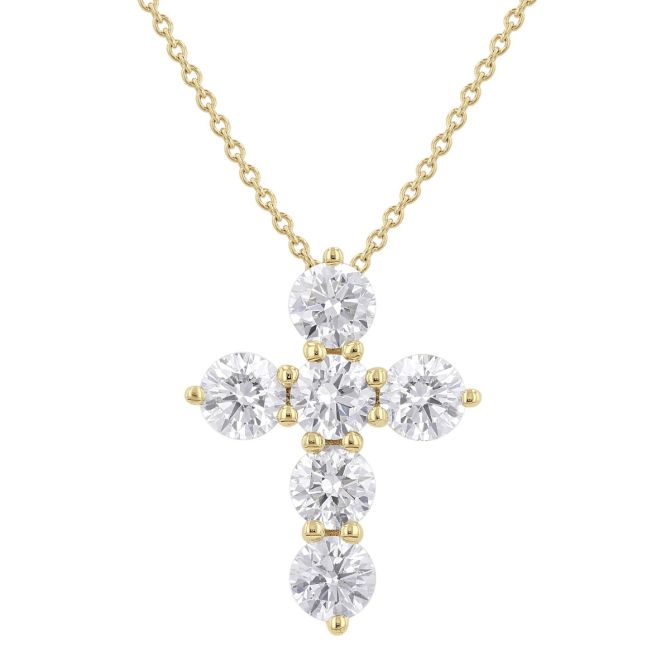 Diamond Cross 6 Stone Necklace in 14K Gold, 18", 1.50 cttw