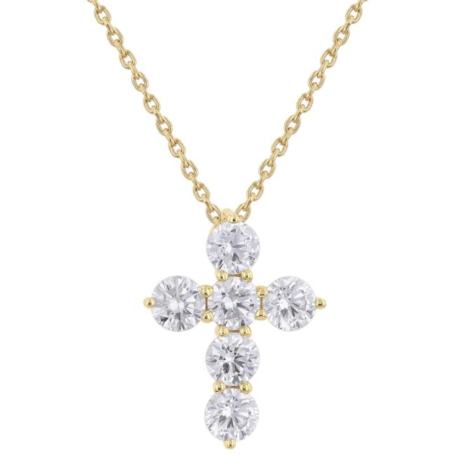 Diamond Cross 6 Stone Necklace in 14K Gold, 18", 1.00 cttw