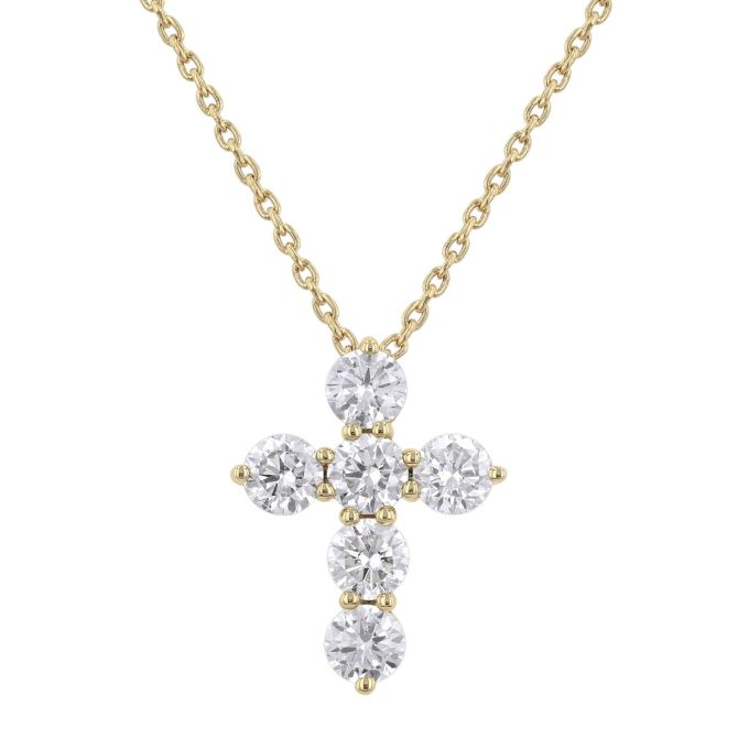 Diamond Cross 6 Stone Necklace in 14K Gold, 18", 0.75 cttw