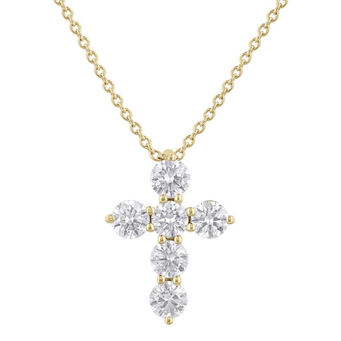 Diamond Cross 6 Stone Necklace in 14K Gold, 18", 0.50 cttw