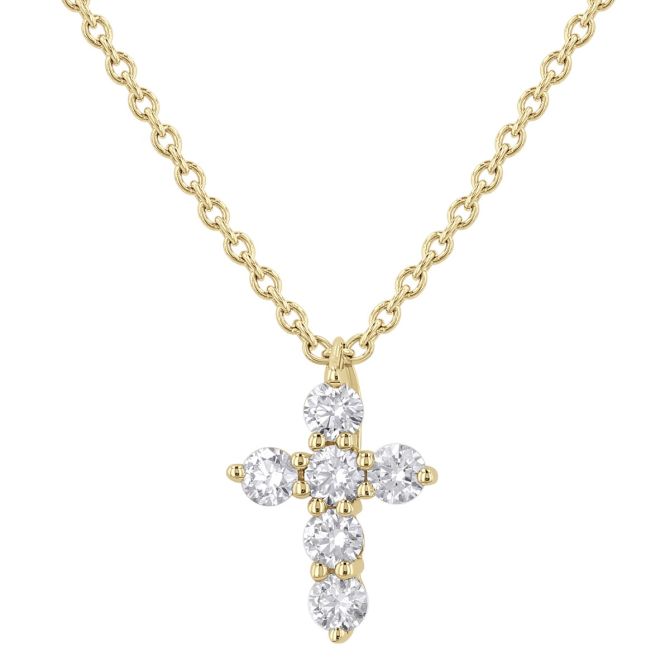 Diamond Cross 6 Stone Necklace in 14K Gold, 18", 0.15 cttw