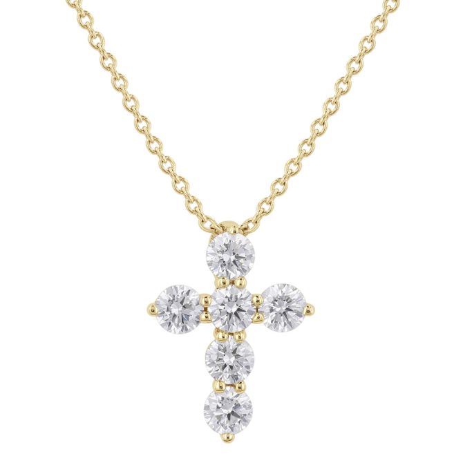 Diamond Cross 6 Stone Necklace in 14K Gold, 18", 0.35 cttw