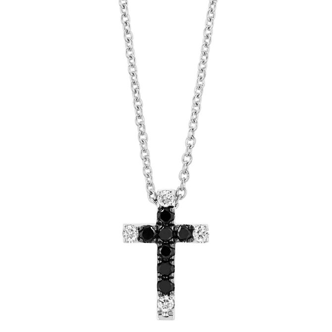 Frederic Sage Black & White Diamond Cross Pendant in White Gold