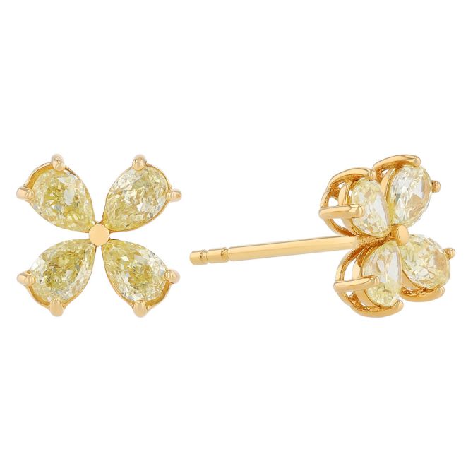 Frederic Sage Yellow Pear Shape Diamond Quartet Stud Earrings in Yellow Gold