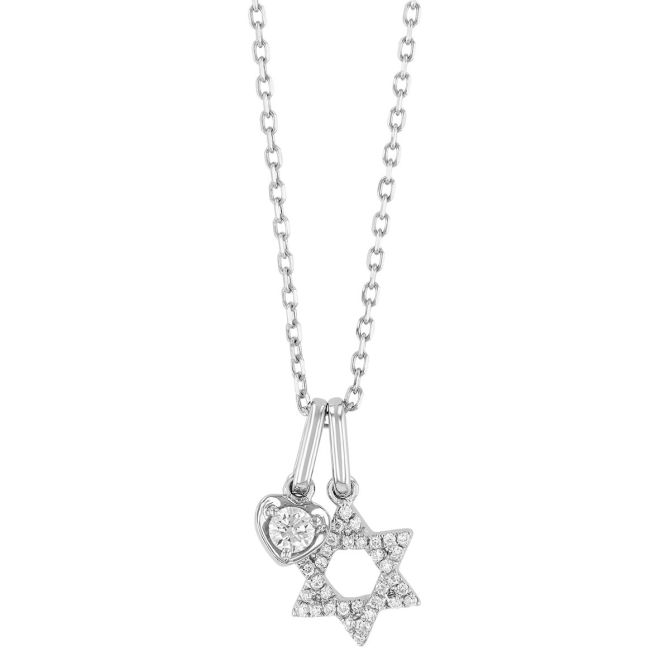 Frederic Sage Diamond Pavé Star of David & Heart Double Pendant in White Gold