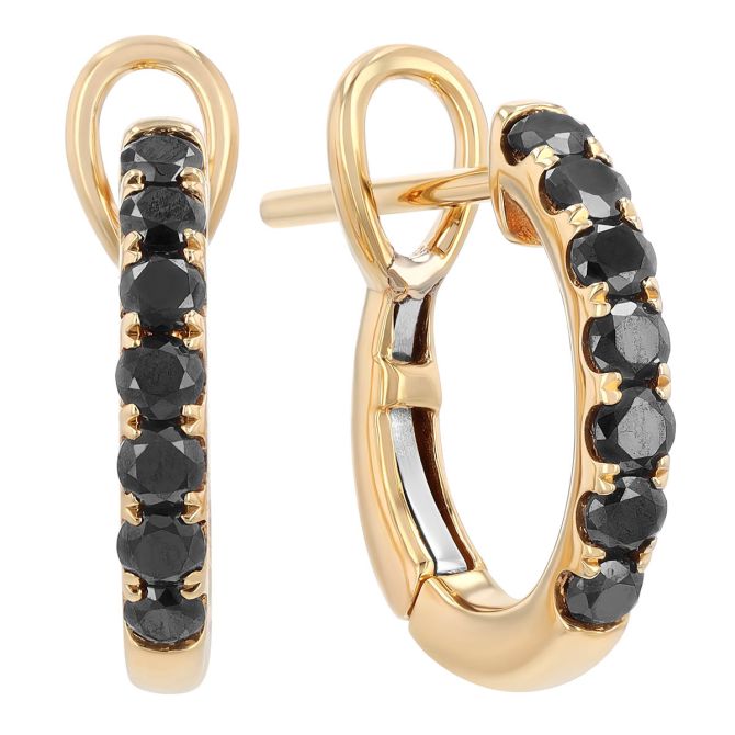 Frederic Sage Black Diamond Huggie Hoop Earrings in Yellow Gold