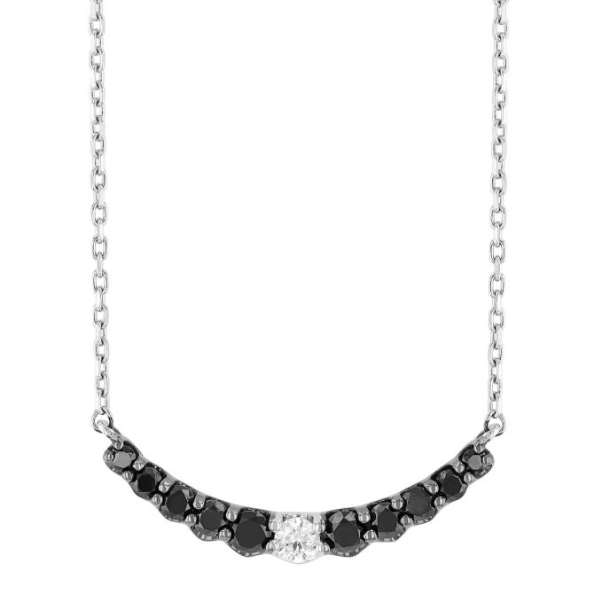 Frederic Sage Black & White Diamond Graduated Curved Bar Necklace in White Gold, 16"