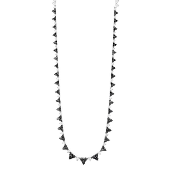 Frederic Sage Black & White Diamond Spike Necklace in White Gold, 18"