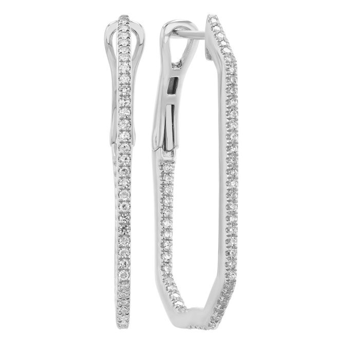 Diamond In & Out Geometric Hoop Earrings in White Gold