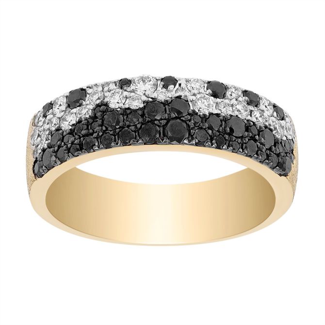 Black & White Diamond Pavé Band Ring in Yellow Gold