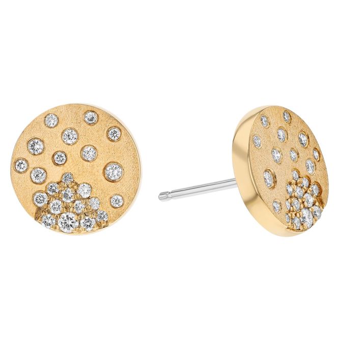 Diamond Flush Set Scattered Disc Stud Earrings in Matte Yellow Gold