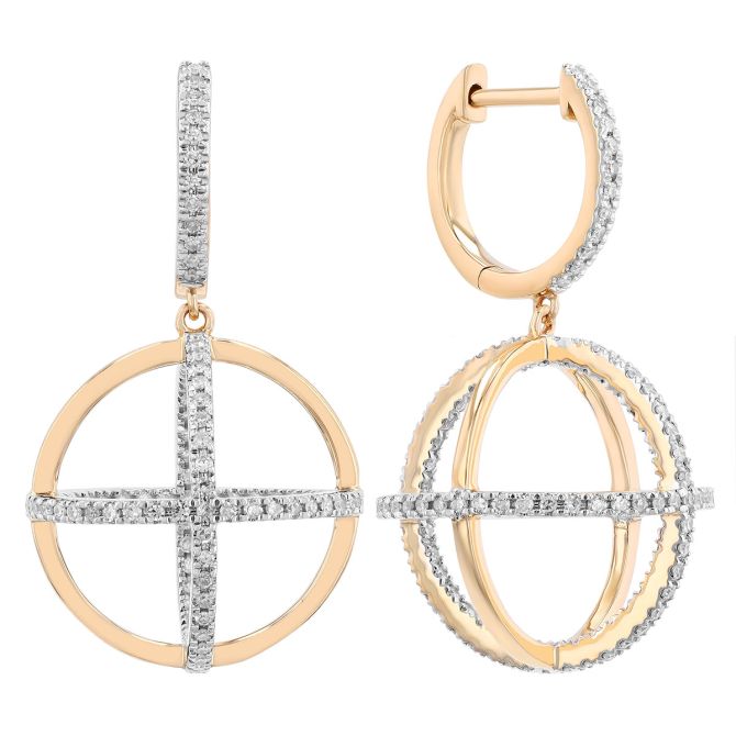 Diamond In & Out Sphere Dangle Hoop Earrings in Two Tone