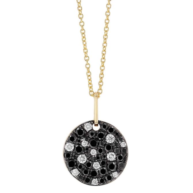 Black & White Diamond Pavé Disc Pendant in Yellow Gold