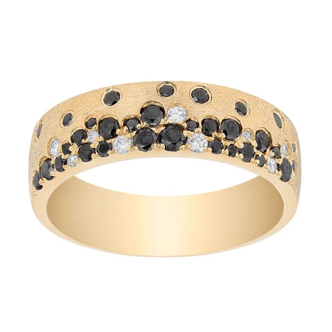 Flush Set Black & White Diamond Scatter Ring in Yellow Gold