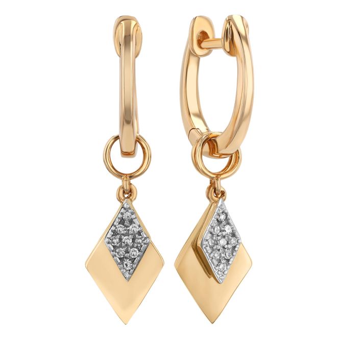 Diamond Double Kite Dangle Hoop Earrings in Yellow Gold